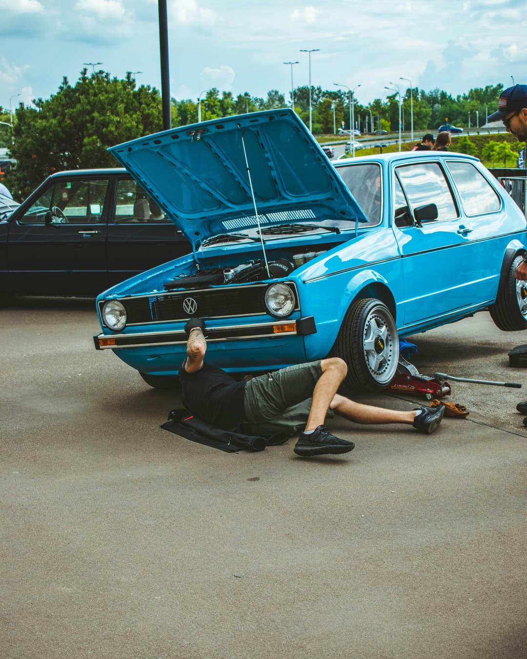 Mechanic inspecting a car
